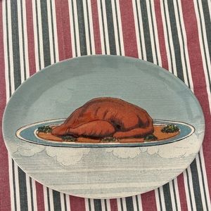 John Derian For Target 10"x15" Oval Stoneware Platter Fall Cooked Turkey NEW